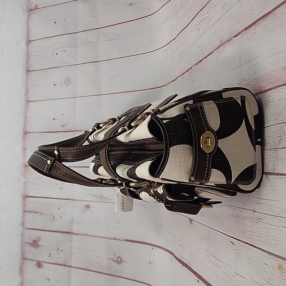 Coach NWT Brown & White Sigbature Satchel - Picture 7 of 12